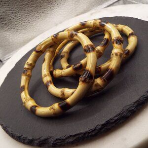 FOUR (4) GENUINE BAMBOO W/ BURNISHED NODES BANGLE BRACELETS C1